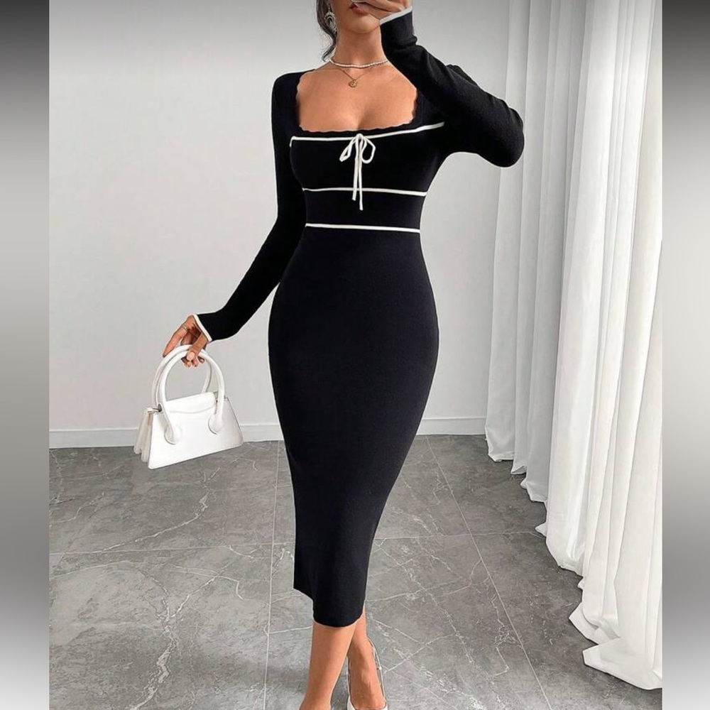Black bodycon bow dress